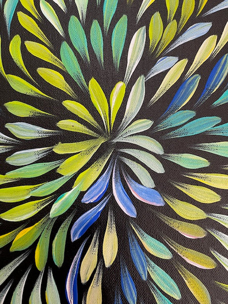 #388 Bush Medicine Leaves (Greens) - CAROLINE NUMINA : Aboriginal Art: 55cm x 40cm