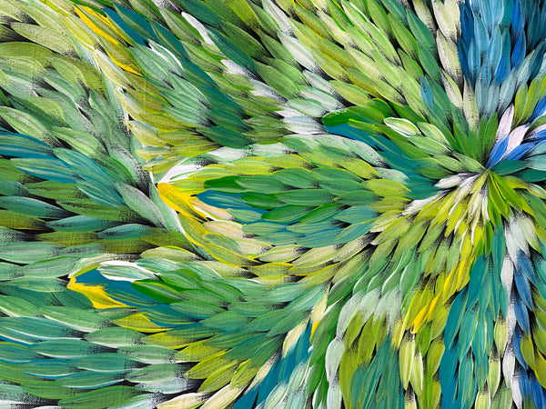 #194 Bush Medicine Leaves (Greens) - CAROLINE NUMINA Aboriginal Art:  95cm x 152cm