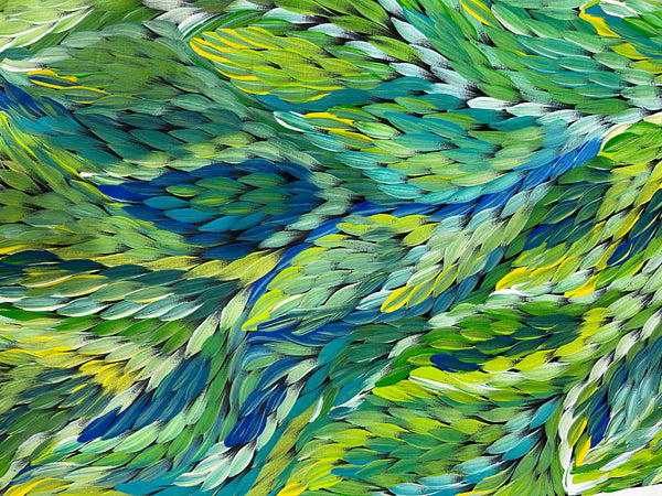 #194 Bush Medicine Leaves (Greens) - CAROLINE NUMINA Aboriginal Art:  95cm x 152cm