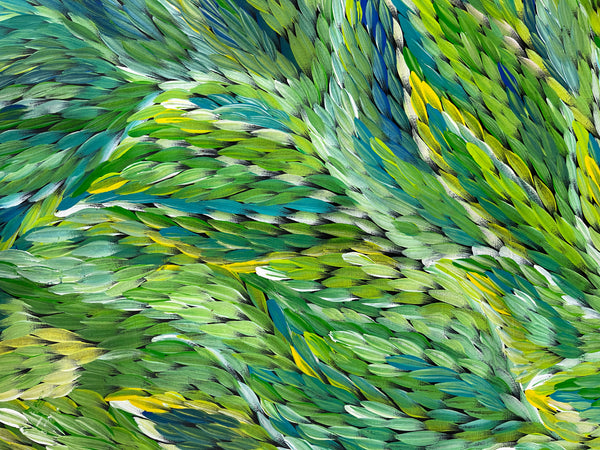 #194 Bush Medicine Leaves (Greens) - CAROLINE NUMINA Aboriginal Art:  95cm x 152cm