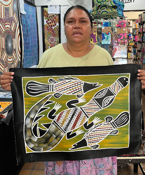 #34 Crocodile and Barramundi - CHRISTINE BURARRWANGA : 56 x 42cm