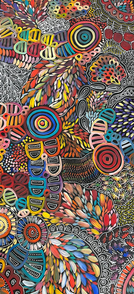 #371 My Dreamtime Stories (Multi)- LOUISE NUMINA : Aboriginal Art: 94cm x 195cm