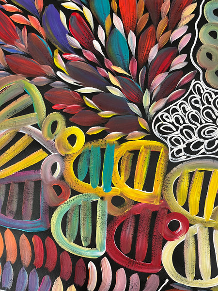 #371 My Dreamtime Stories (Multi)- LOUISE NUMINA : Aboriginal Art: 94cm x 195cm