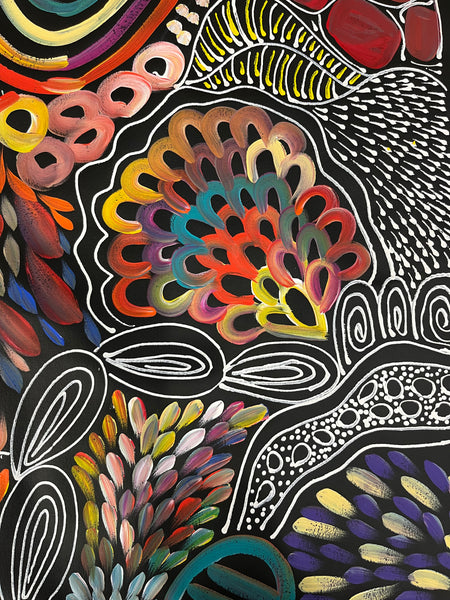 #371 My Dreamtime Stories (Multi)- LOUISE NUMINA : Aboriginal Art: 94cm x 195cm