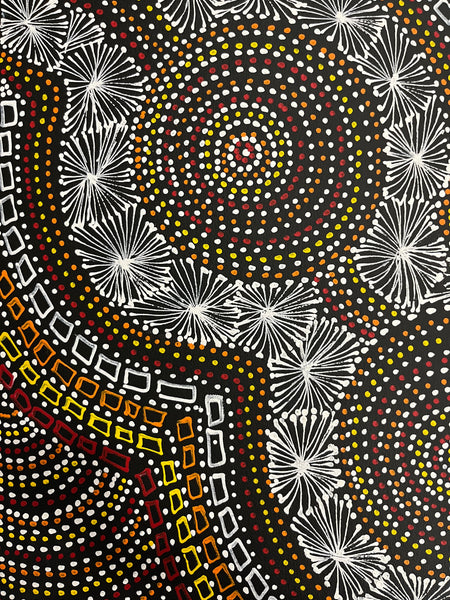 #99 Bush Medicine Leaves & Waterholes (Sunset) - SELINA NUMINA Aboriginal Art: 74cm x 93cm