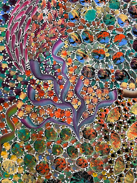 #281 Bush Yam Dreaming (Multi)- RACHAEL NAMBULA: Aboriginal Art: 155cm x 90cm
