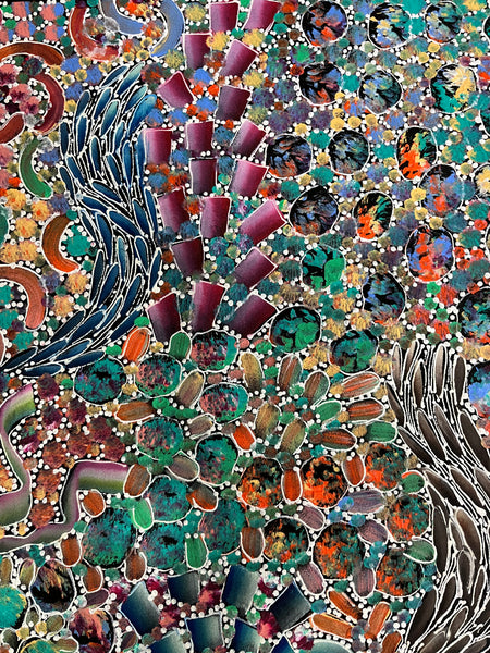 #281 Bush Yam Dreaming (Multi)- RACHAEL NAMBULA: Aboriginal Art: 155cm x 90cm