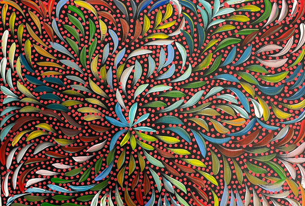 #185 Bush Medicine Leaves & Seeds (Multi) - CAROLINE NUMINA Aboriginal Art:  51cm x 36cm