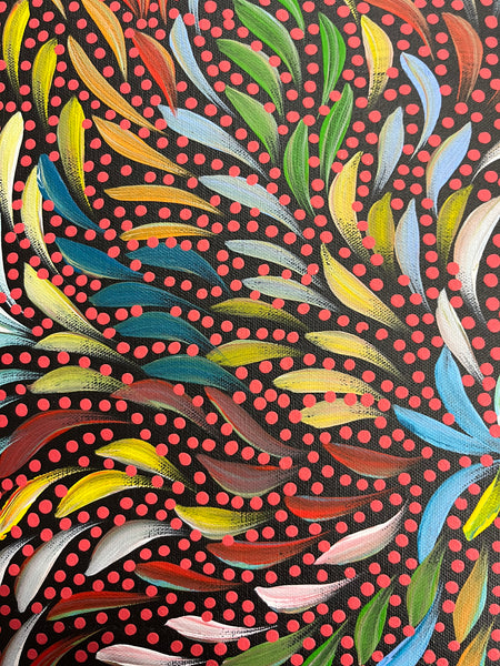 #185 Bush Medicine Leaves & Seeds (Multi) - CAROLINE NUMINA Aboriginal Art:  51cm x 36cm