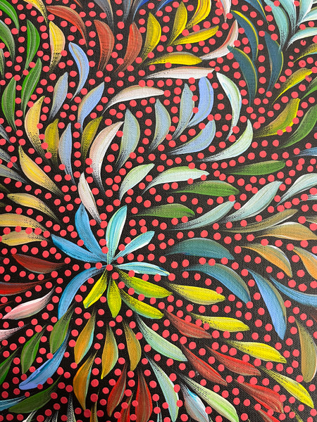 #185 Bush Medicine Leaves & Seeds (Multi) - CAROLINE NUMINA Aboriginal Art:  51cm x 36cm