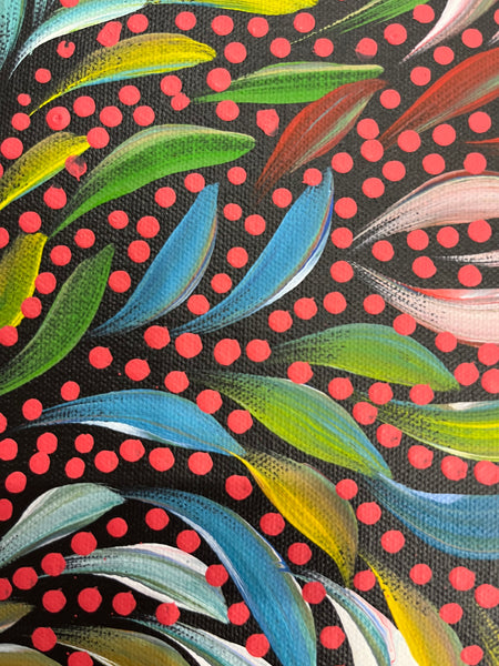 #185 Bush Medicine Leaves & Seeds (Multi) - CAROLINE NUMINA Aboriginal Art:  51cm x 36cm