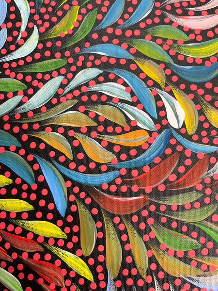 #185 Bush Medicine Leaves & Seeds (Multi) - CAROLINE NUMINA Aboriginal Art:  51cm x 36cm