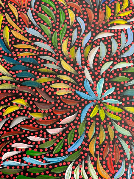 #185 Bush Medicine Leaves & Seeds (Multi) - CAROLINE NUMINA Aboriginal Art:  51cm x 36cm
