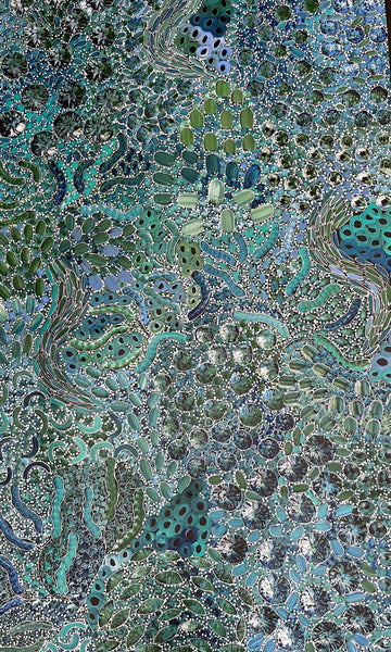 #74 Bush Yam Dreaming (Blues)- RACHAEL NAMBULA: Aboriginal Art: 150cm x 89cm