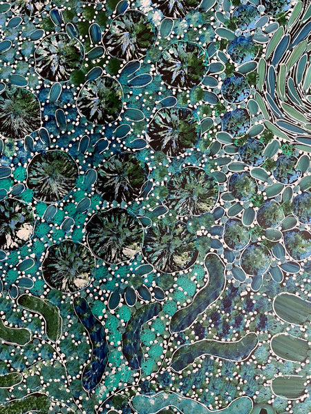 #74 Bush Yam Dreaming (Blues)- RACHAEL NAMBULA: Aboriginal Art: 150cm x 89cm