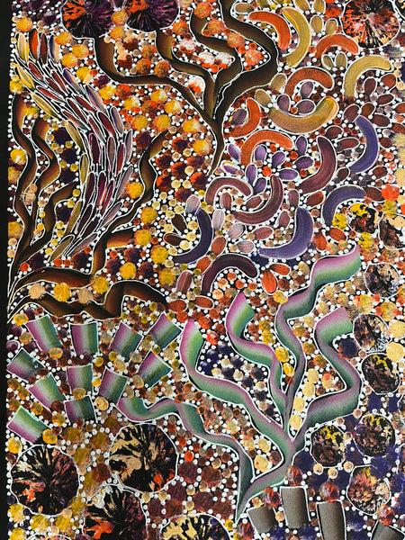 #37 Bush Yam Dreaming (Multi)- RACHAEL NAMBULA: Aboriginal Art: 150cm x 95cm
