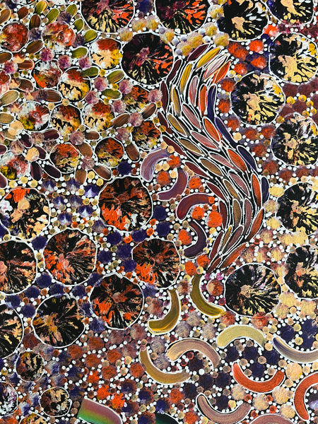 #37 Bush Yam Dreaming (Multi)- RACHAEL NAMBULA: Aboriginal Art: 150cm x 95cm