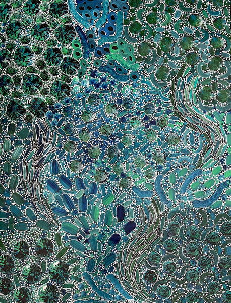 #69 Bush Yam Dreaming (Blues)- RACHAEL NAMBULA: Aboriginal Art: 90cm x 70cm