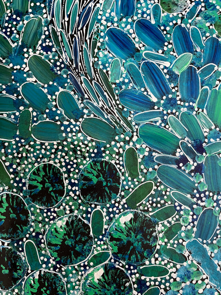 #69 Bush Yam Dreaming (Blues)- RACHAEL NAMBULA: Aboriginal Art: 90cm x 70cm
