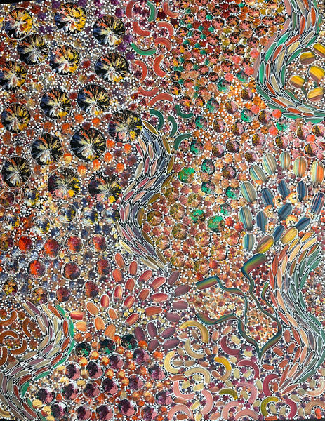 #237 Bush Yam Dreaming (mULTI)- RACHAEL NAMBULA: Aboriginal Art: 90cm x 70cm