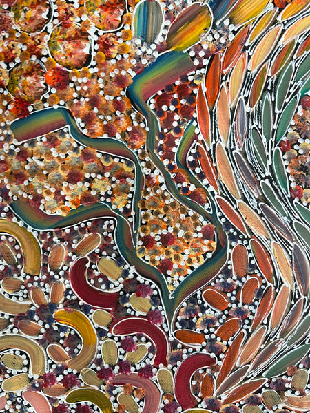 #237 Bush Yam Dreaming (mULTI)- RACHAEL NAMBULA: Aboriginal Art: 90cm x 70cm