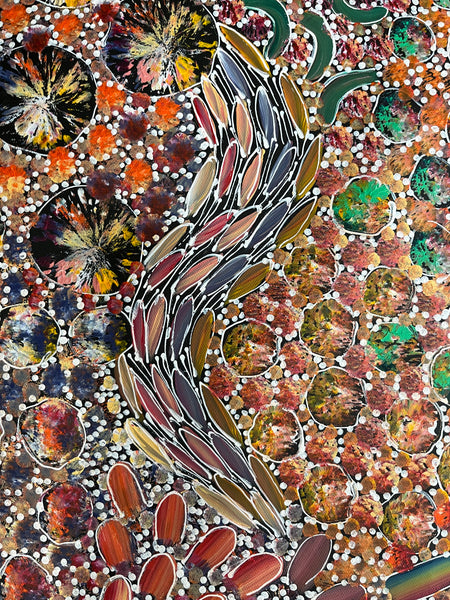 #237 Bush Yam Dreaming (mULTI)- RACHAEL NAMBULA: Aboriginal Art: 90cm x 70cm