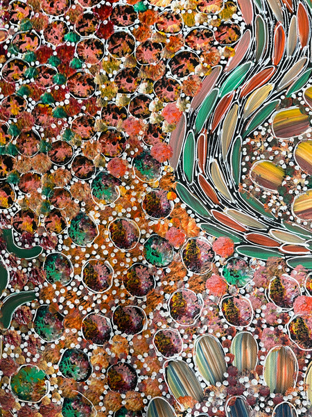#237 Bush Yam Dreaming (mULTI)- RACHAEL NAMBULA: Aboriginal Art: 90cm x 70cm