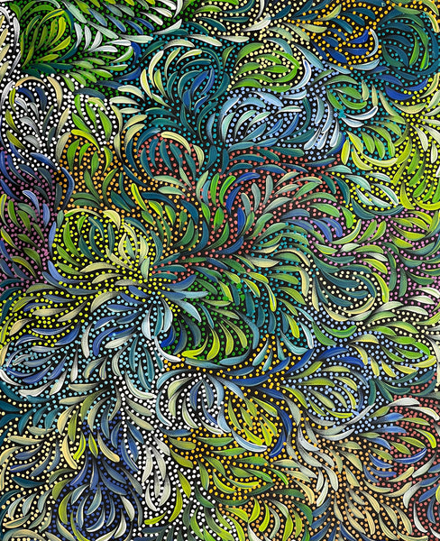 #34 Bush Medicine Leaves and Seeds (Multi) - CAROLINE NUMINA : Aboriginal Art: 88 x 71cm