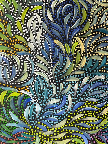 #34 Bush Medicine Leaves and Seeds (Multi) - CAROLINE NUMINA : Aboriginal Art: 88 x 71cm