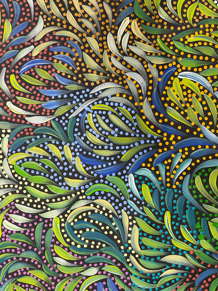 #34 Bush Medicine Leaves and Seeds (Multi) - CAROLINE NUMINA : Aboriginal Art: 88 x 71cm