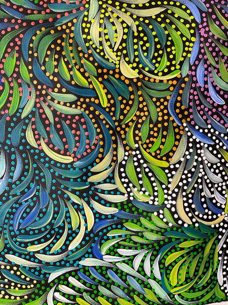 #34 Bush Medicine Leaves and Seeds (Multi) - CAROLINE NUMINA : Aboriginal Art: 88 x 71cm