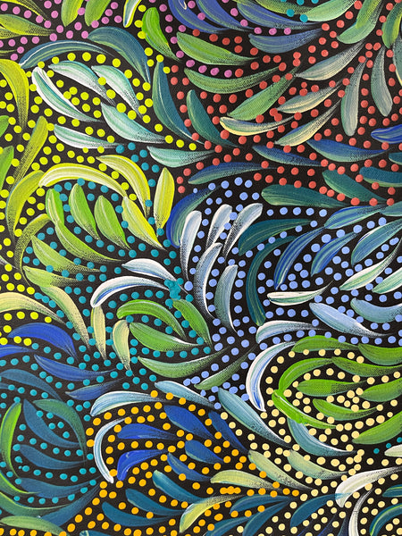 #34 Bush Medicine Leaves and Seeds (Multi) - CAROLINE NUMINA : Aboriginal Art: 88 x 71cm