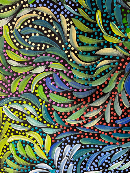 #34 Bush Medicine Leaves and Seeds (Multi) - CAROLINE NUMINA : Aboriginal Art: 88 x 71cm