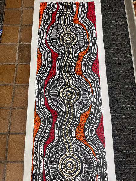 #115 Emu Dreaming (Sunset) - SHARON NUMINA : Aboriginal Art: 153x43cm