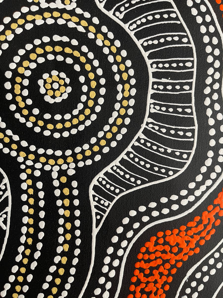 #115 Emu Dreaming (Sunset) - SHARON NUMINA : Aboriginal Art: 153x43cm