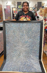 #11 Bush Medicine Seeds (Blue/White) - SHARON NUMINA : Aboriginal Art: 90cm x 137cm