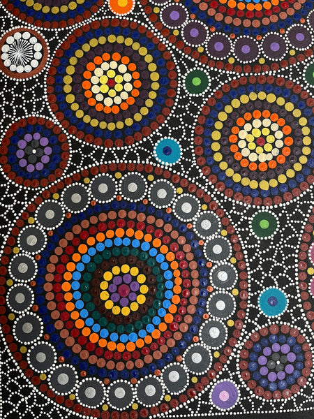 #6 - Bush Medicine Dreaming (Multi) -ARTIST:  MARYANNE GIBSON 59cm x 96cm