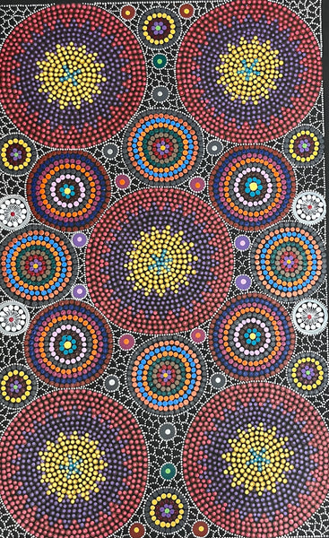 #303 - Bush Medicine Dreaming (Multi) - ARTIST: MARYANNE GIBSON 59cm x 97cm