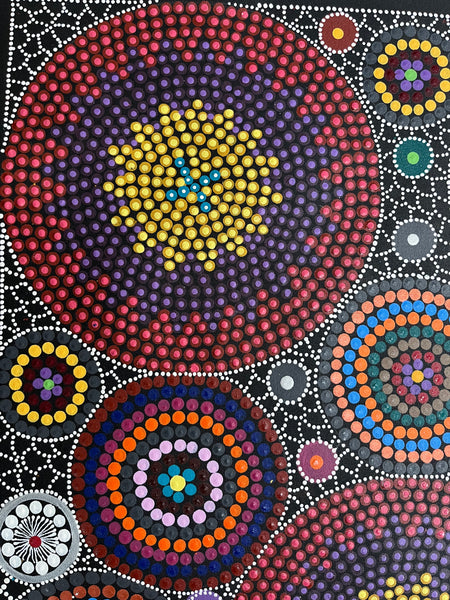#303 - Bush Medicine Dreaming (Multi) - ARTIST: MARYANNE GIBSON 59cm x 97cm