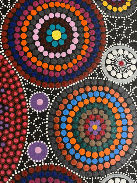 #303 - Bush Medicine Dreaming (Multi) - ARTIST: MARYANNE GIBSON 59cm x 97cm