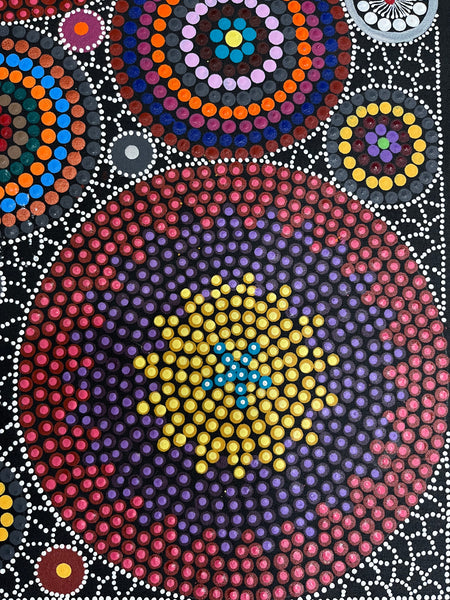 #303 - Bush Medicine Dreaming (Multi) - ARTIST: MARYANNE GIBSON 59cm x 97cm