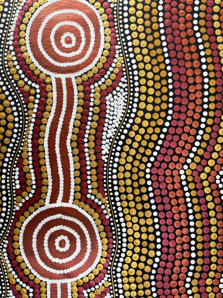 #137 Sacred Waterholes - My Country (Metallic Earths) - SHARON BUTCHER 41x87cm