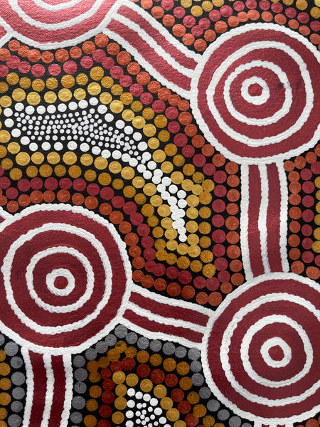 #208 Sacred Waterholes - My Fathers Country (Metallic Earths) - SHARON BUTCHER 41x87cm (Copy)