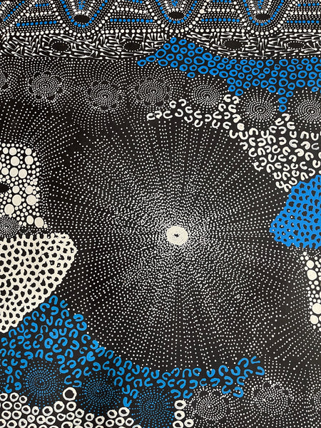 #4 - Water Dreaming "Ngapa" (Blue)- JANET LONG NAKAMARRA: Aboriginal Art: 94x84cm
