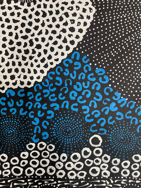 #4 - Water Dreaming "Ngapa" (Blue)- JANET LONG NAKAMARRA: Aboriginal Art: 94x84cm