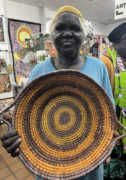 #163 Hand Woven Pandanus Basket - JOY WILFRED Aboriginal Art: 46cm x 38cm x 13cm