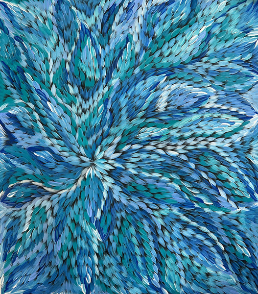 #7 Bush Medicine Leaves (Blues) - CAROLINE NUMINA Aboriginal Art:  79cm x 92cm