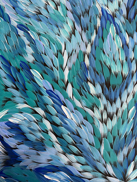 #7 Bush Medicine Leaves (Blues) - CAROLINE NUMINA Aboriginal Art:  79cm x 92cm