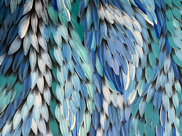 #7 Bush Medicine Leaves (Blues) - CAROLINE NUMINA Aboriginal Art:  79cm x 92cm