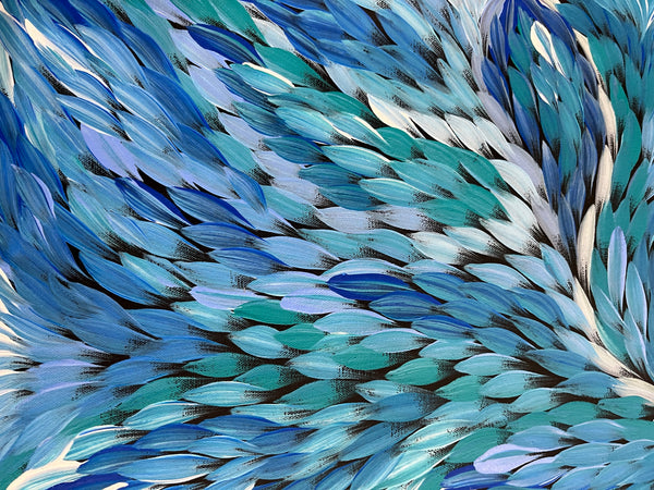 #7 Bush Medicine Leaves (Blues) - CAROLINE NUMINA Aboriginal Art:  79cm x 92cm